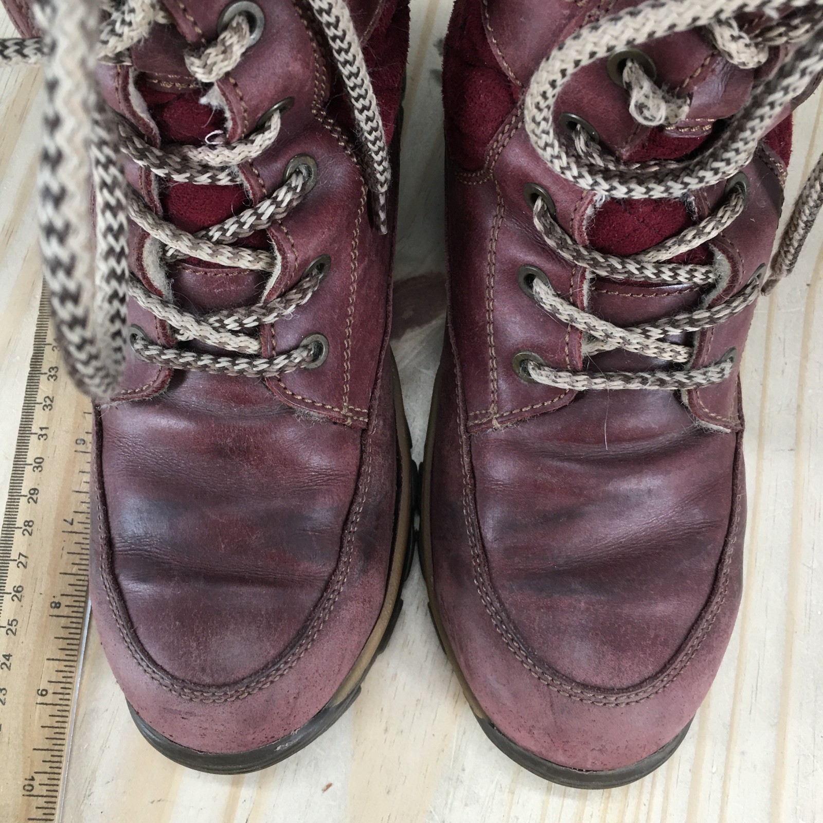 Bo & Co Boots Womens 38 Red Leather Suede Quilted Lace Up Shearling Lined Casual