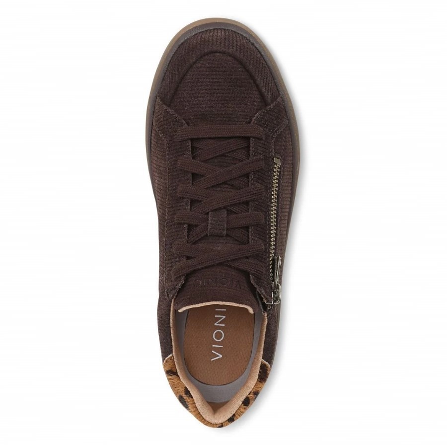 VIONIC Women City Walk AXS Sneaker, Chocolate Ganache Ribbed Suede (NEW)