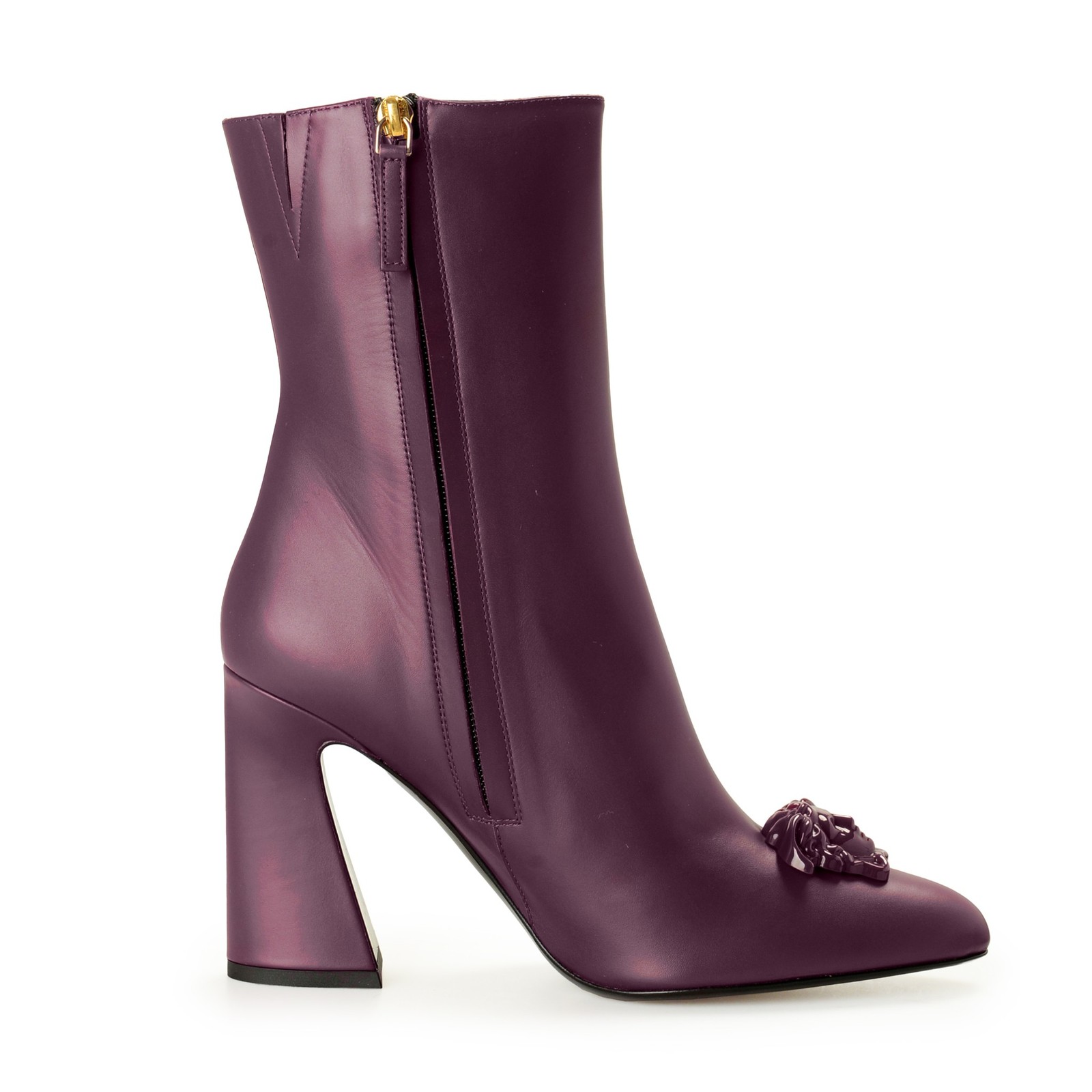 Versace Women’s Plum Purple 100% Leather Heeled Booties Shoes US 9 IT 39