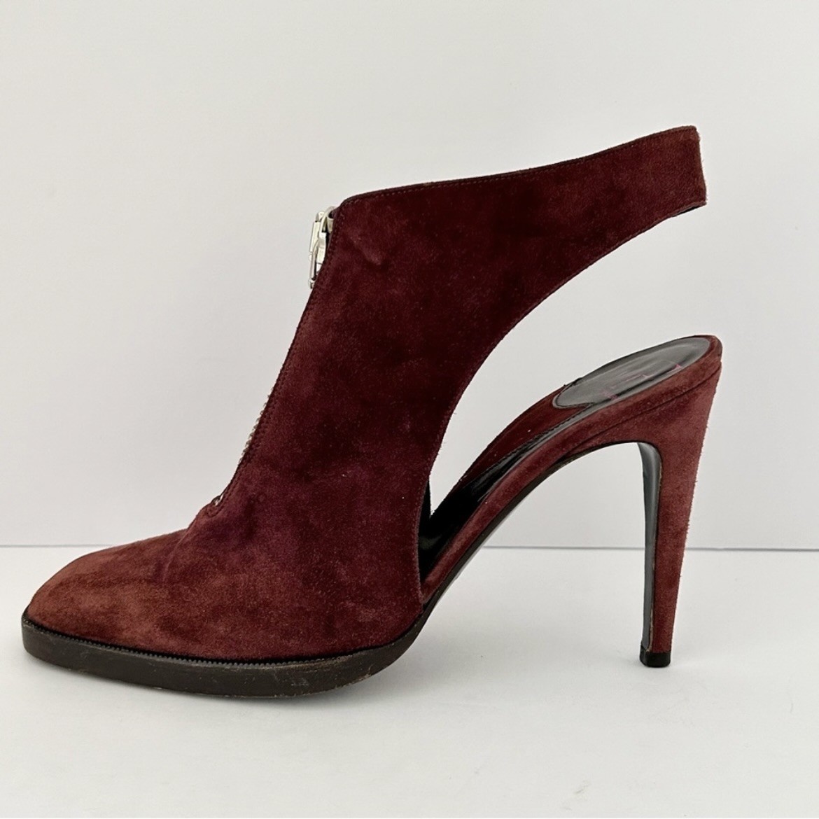 Diane von Furstenberg Suede Slingback Heels Shoe Pump Zip Burgundy Maroon Size 7