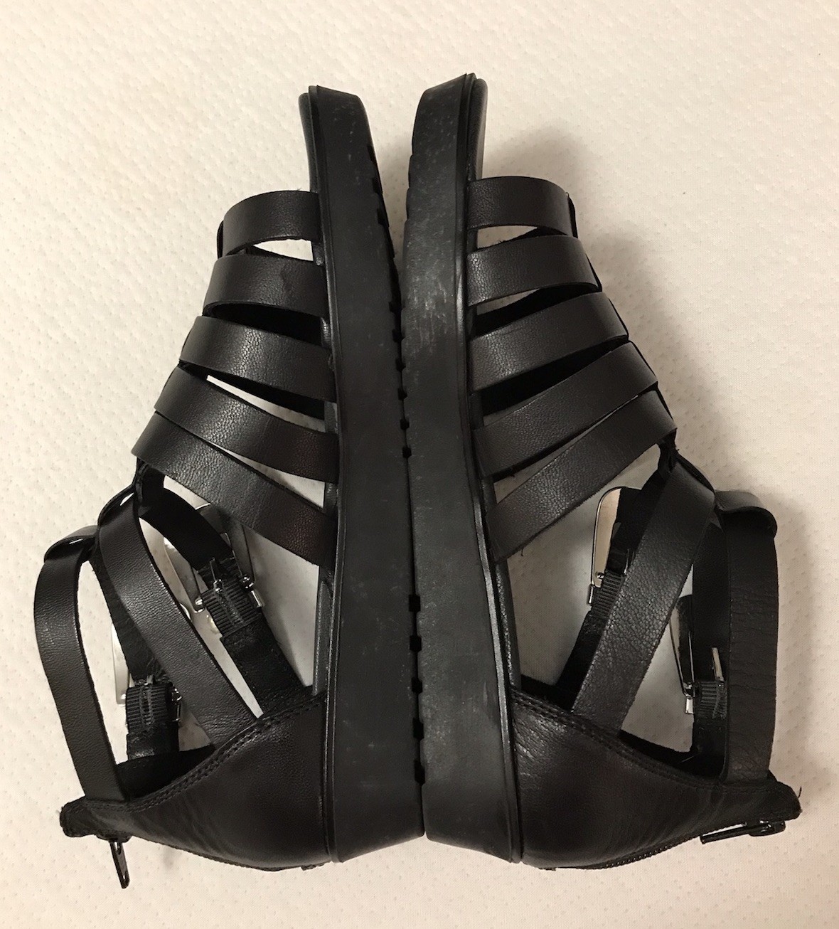 Vagabond Strappy Gladiator Sandals Women 8.5 Black Silver Buckles Heel Zip Boho