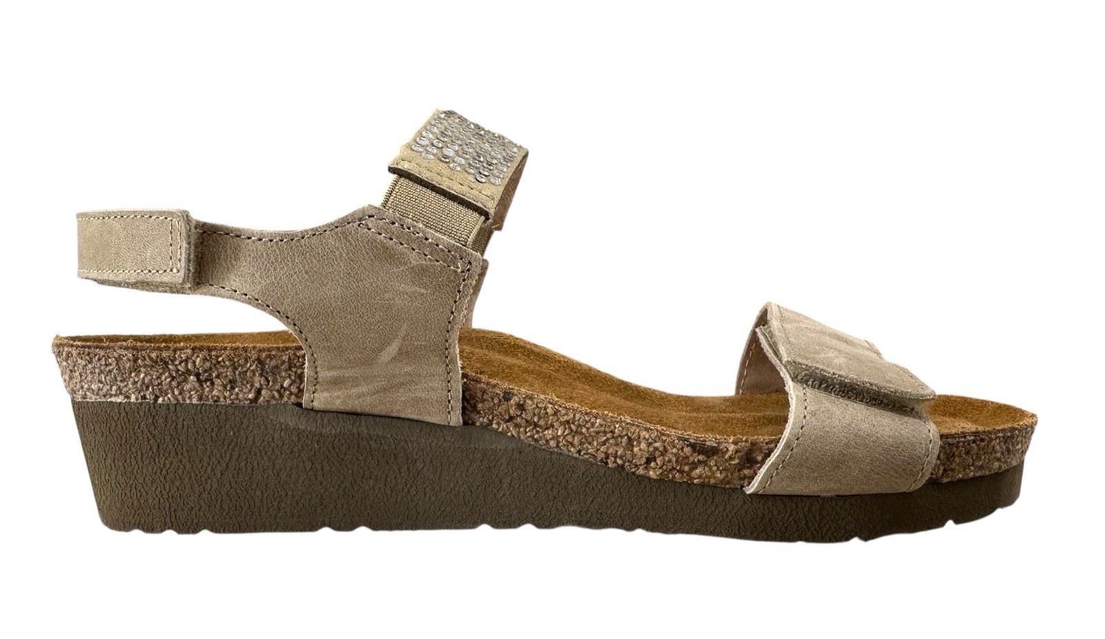 Naot Women’s Lisa Rhinestone Taupe Sandals Hook & Loop Size 38