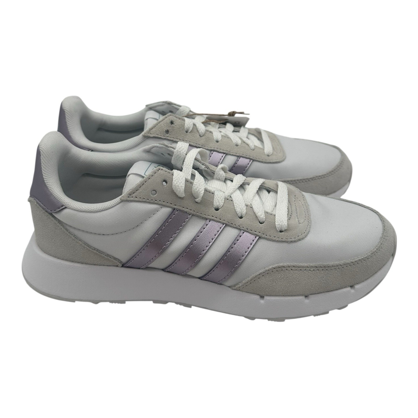 Adidas Run 60s 2.0 Running Shoes Womens Sz 9.5 White/Metallic Purple Sneakers