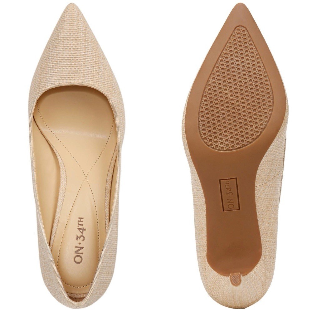 On 34th Jeules Cream Raffia Pumps Pointed Toe Nude Heels Coastal Classic Size 8
