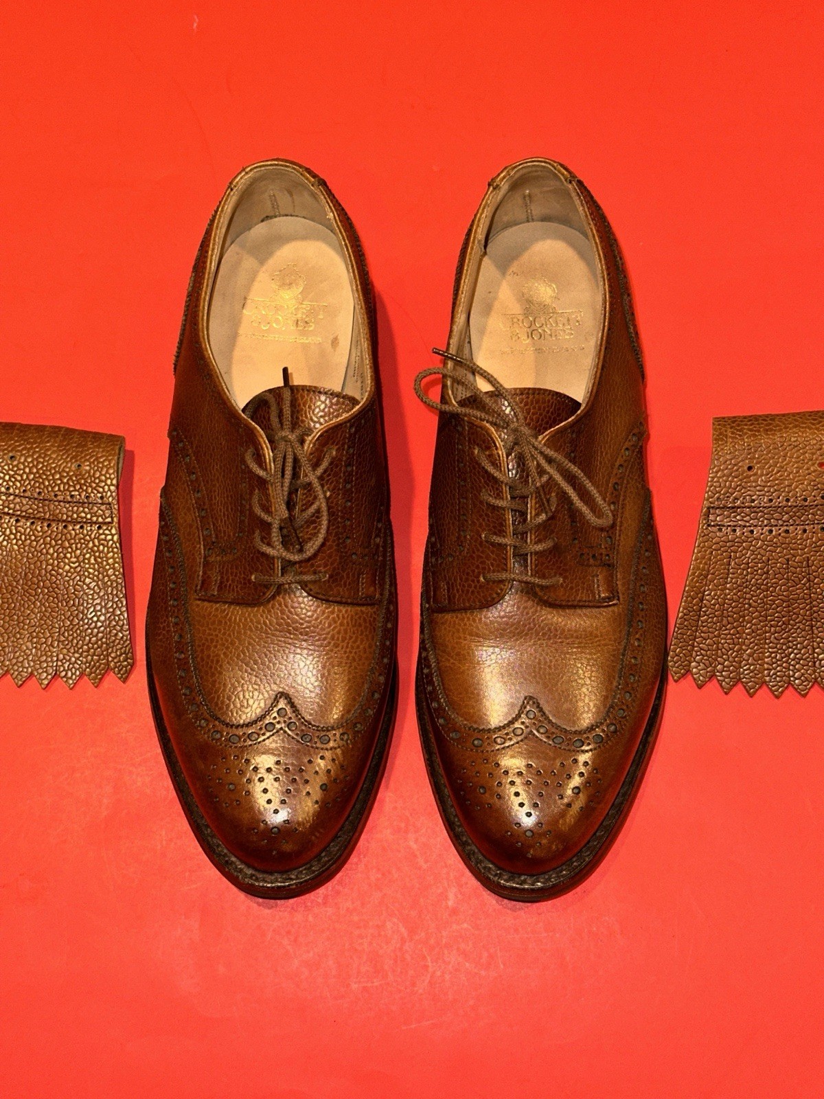 Crockett & Jones ASHFORD Brown Leather Pebble Grain Brogue Mens 95 C | US 9 READ