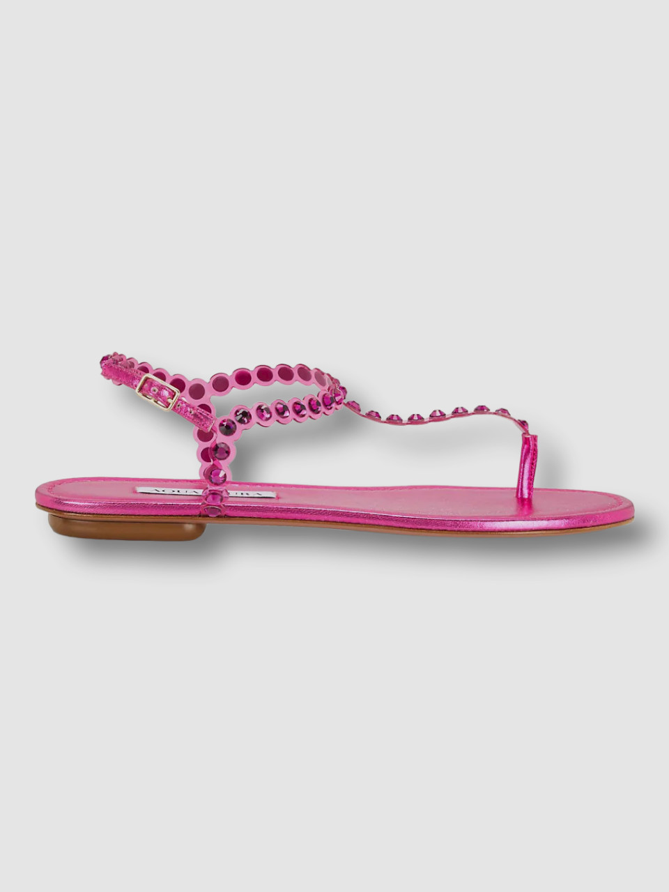 $750 Aquazzura Women Pink Tequila Crystal Thong Sandal Shoe Size EU 37.5/US 7.5
