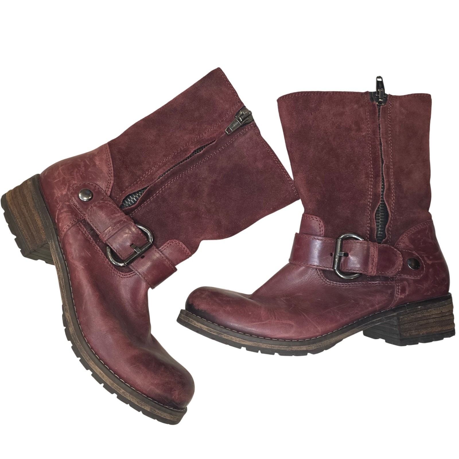 Clarks Majorca Isla mid calf leather slouch, zip burgundy boots sz 9.5