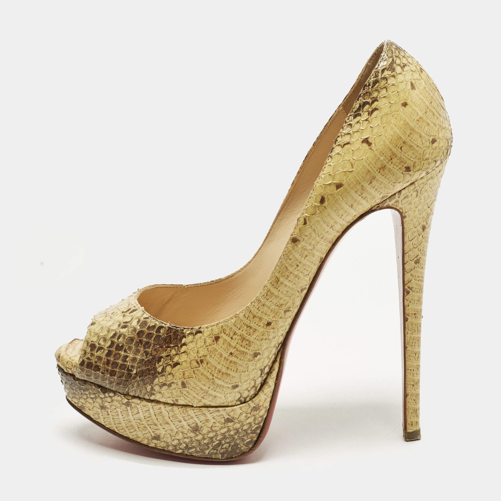 Christian Louboutin Lady Peep Size 37.5 Two Tone Python Leather Platform Pumps