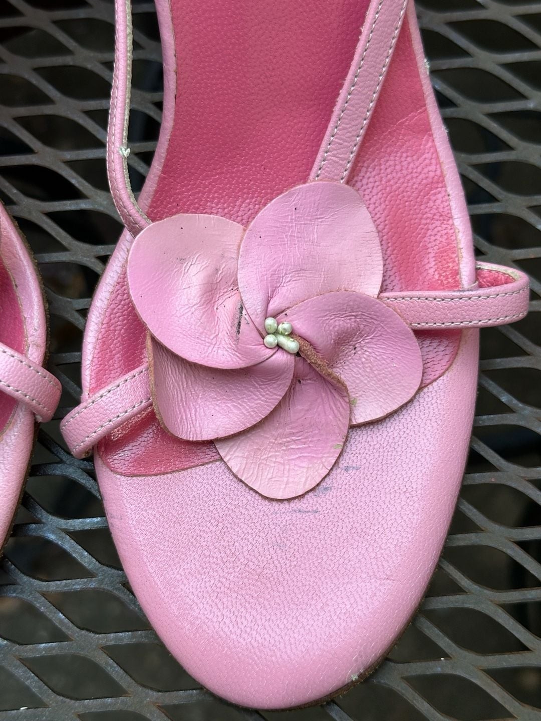 Lilly Pulitzer Pink Leather Flower Embellished High Heel Sandals, Made in Italy