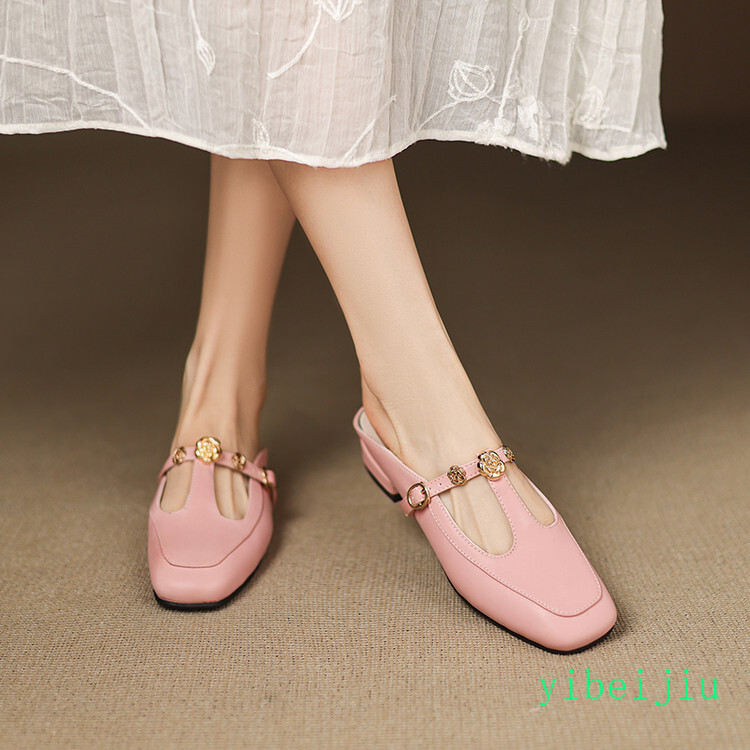 Women’s Square Toe Slippers Mules Slides Sandals Flower Shoes Comfort Flat Lady