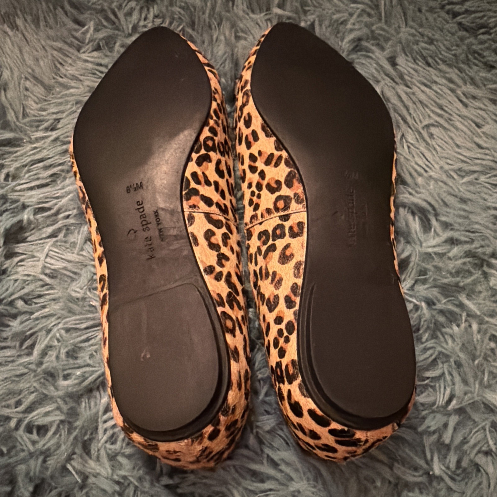 Kate Spade Nora Leopard Print Calf Hair Ballet Flats with Bow 8.5