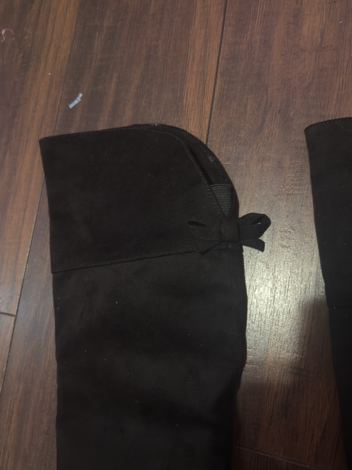 Women’s Black Knee High Riding Boots Textile Side Zip Bow Accent Round Toe 21.5