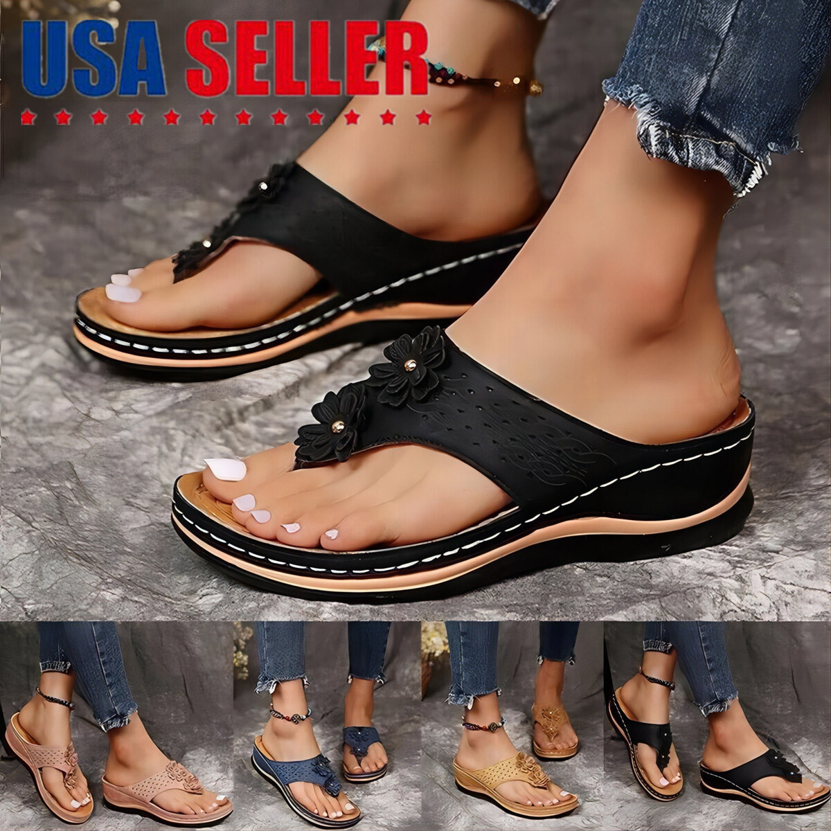 Women Flip Flops Thong Sandals Arch Support Cushion Summer Slippers Shoes USA
