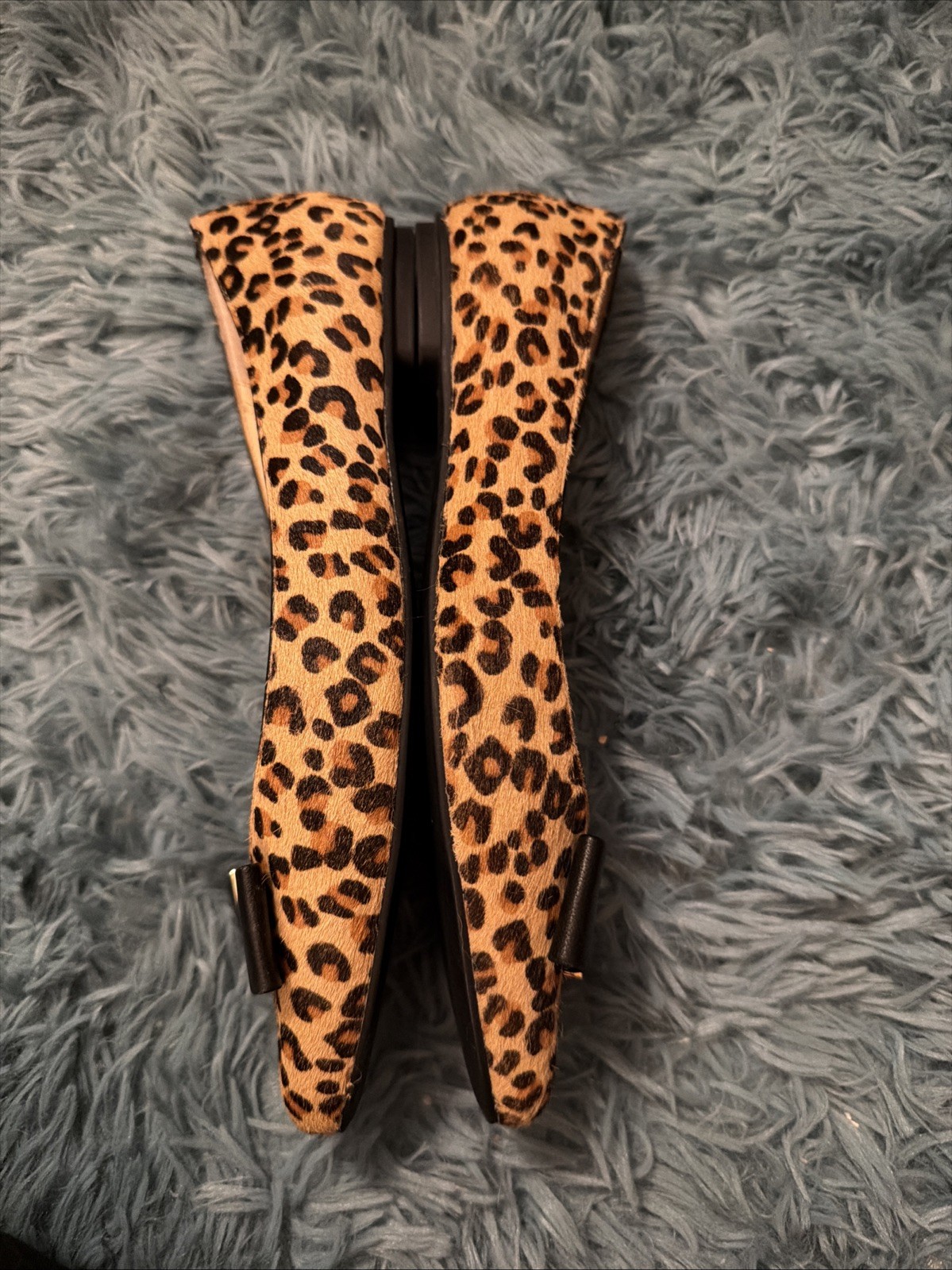 Kate Spade Nora Leopard Print Calf Hair Ballet Flats with Bow 8.5