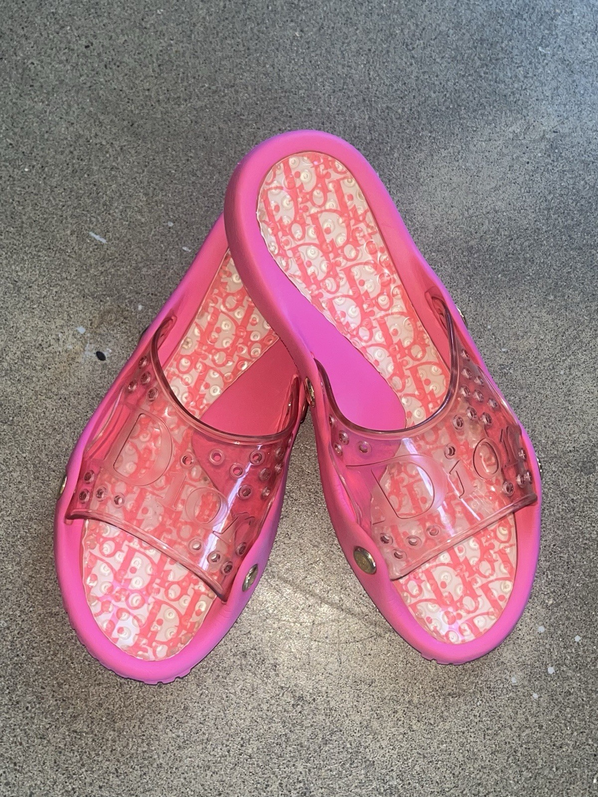 Vintage Christian Dior Galliano Diorissimo Monogram Clear Slide Sandals Pink 42
