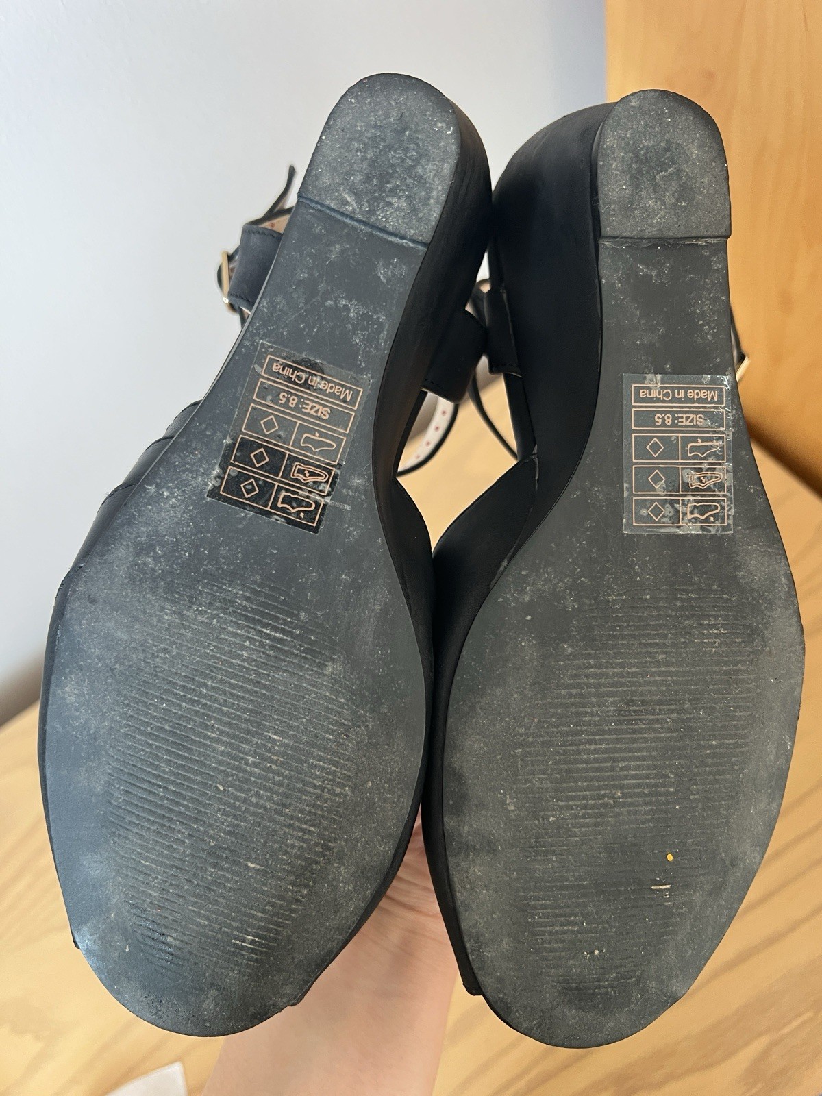 B.A.I.T. Footwear Black Peep Wedge Sandals Heels But Another Innocent Tale 8.5