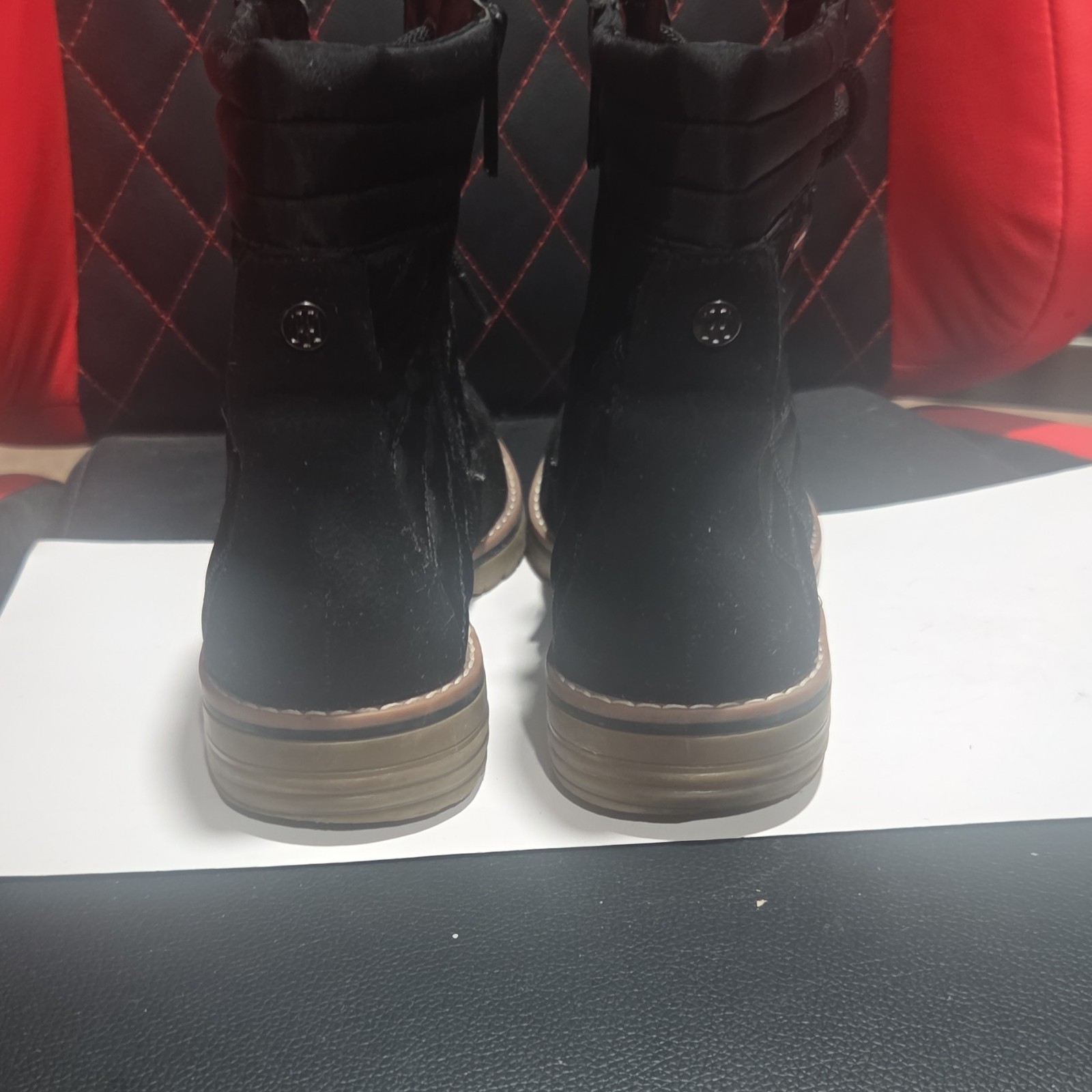Tommy Hilfiger TWONELLA Black Quilted Lace-Up Ankle Combat Boots Textile Upper