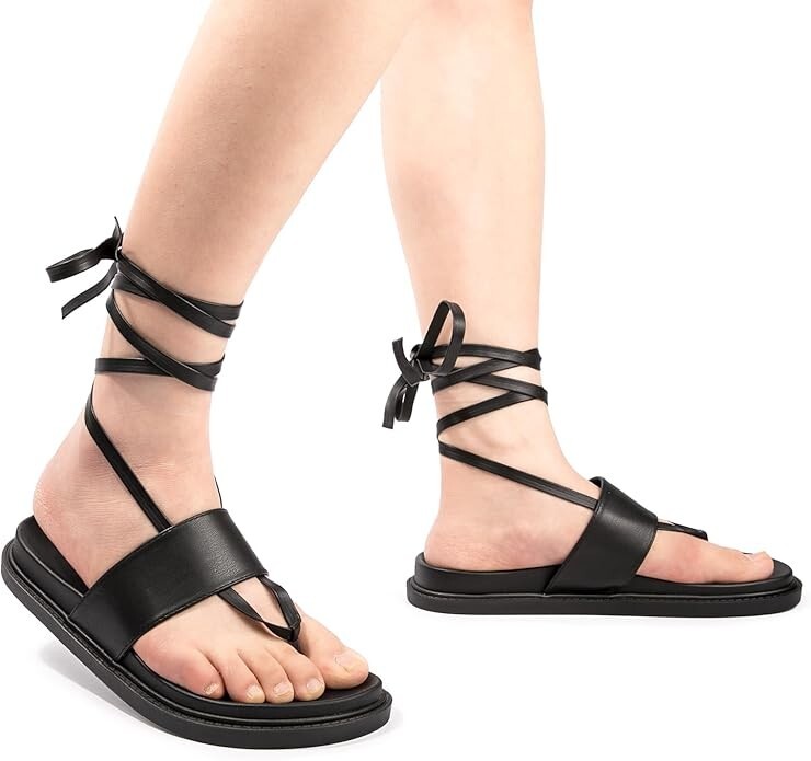 Sandals Women’s Open Toe Flat Lace Up Gladiator Black NITTI Size US 9 NEW