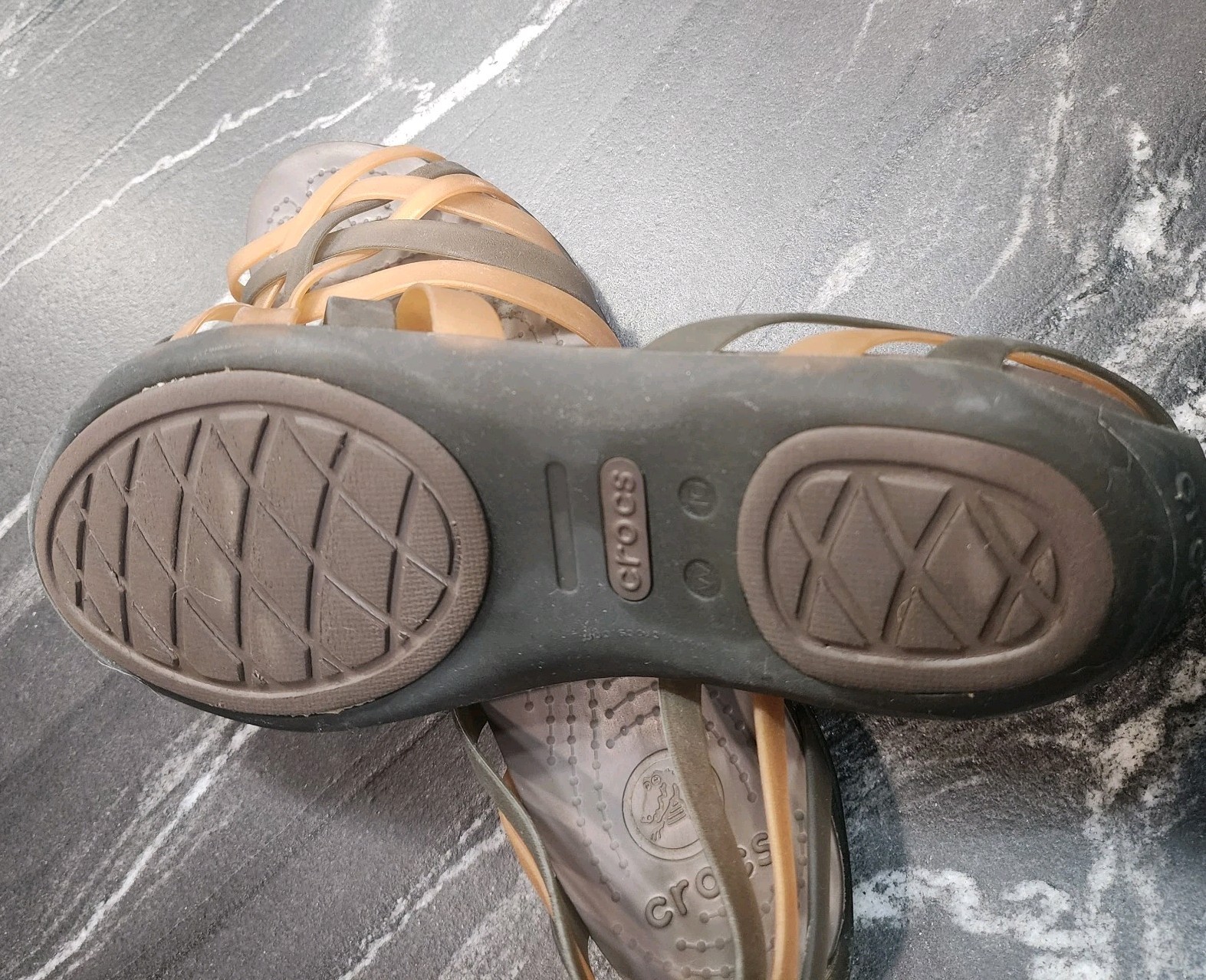 Crocs Womens Sandals Isabella Huarache Strappy Flats Espresso Bronze Sz 10 Jelly