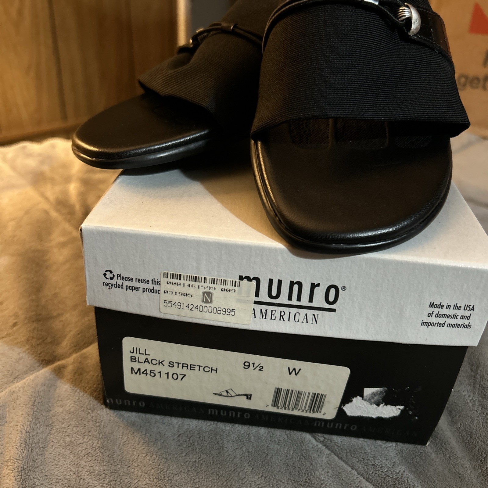 Y2K MUNRO Jill Black Stretch Slides Women’s 9.5 W 2 3/4 In Heel Made In USA
