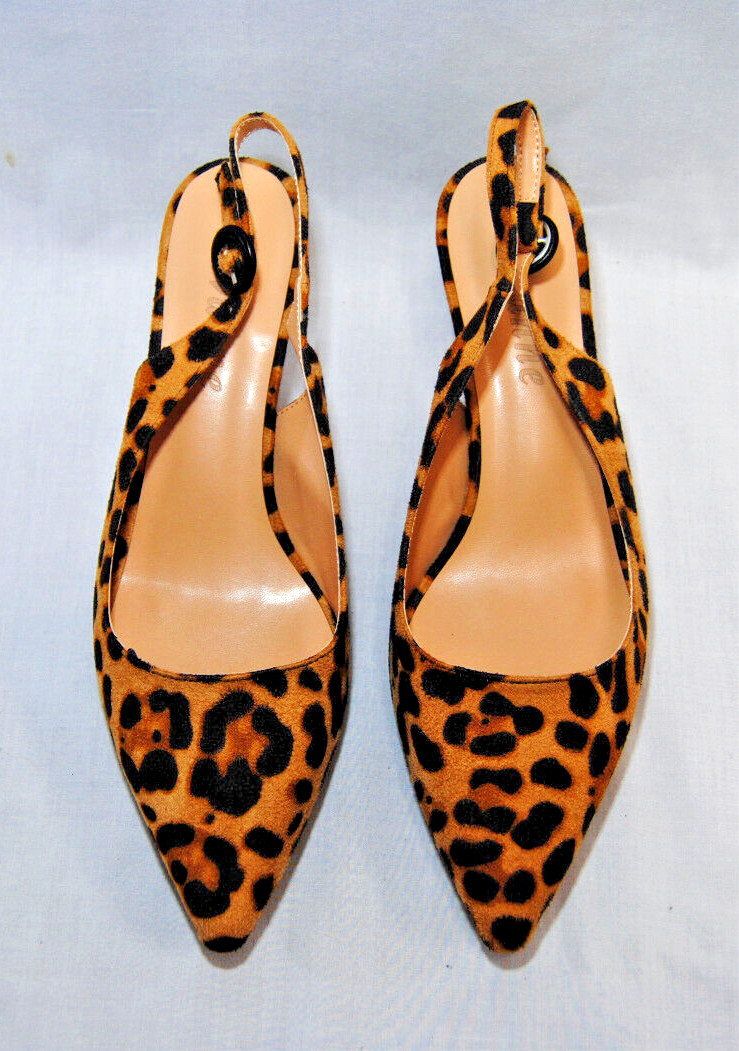 Divanne Womens Leopard Print Pointed Toe Slingback Strap Kitten Heels New T2350
