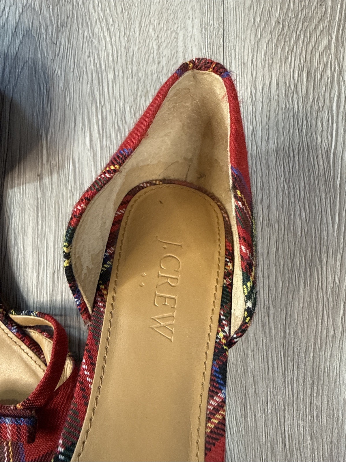 J. Crew Tartan Plaid Mini Bow Flats Women’s Red Plaid Pointy Toe Preppy Size 8