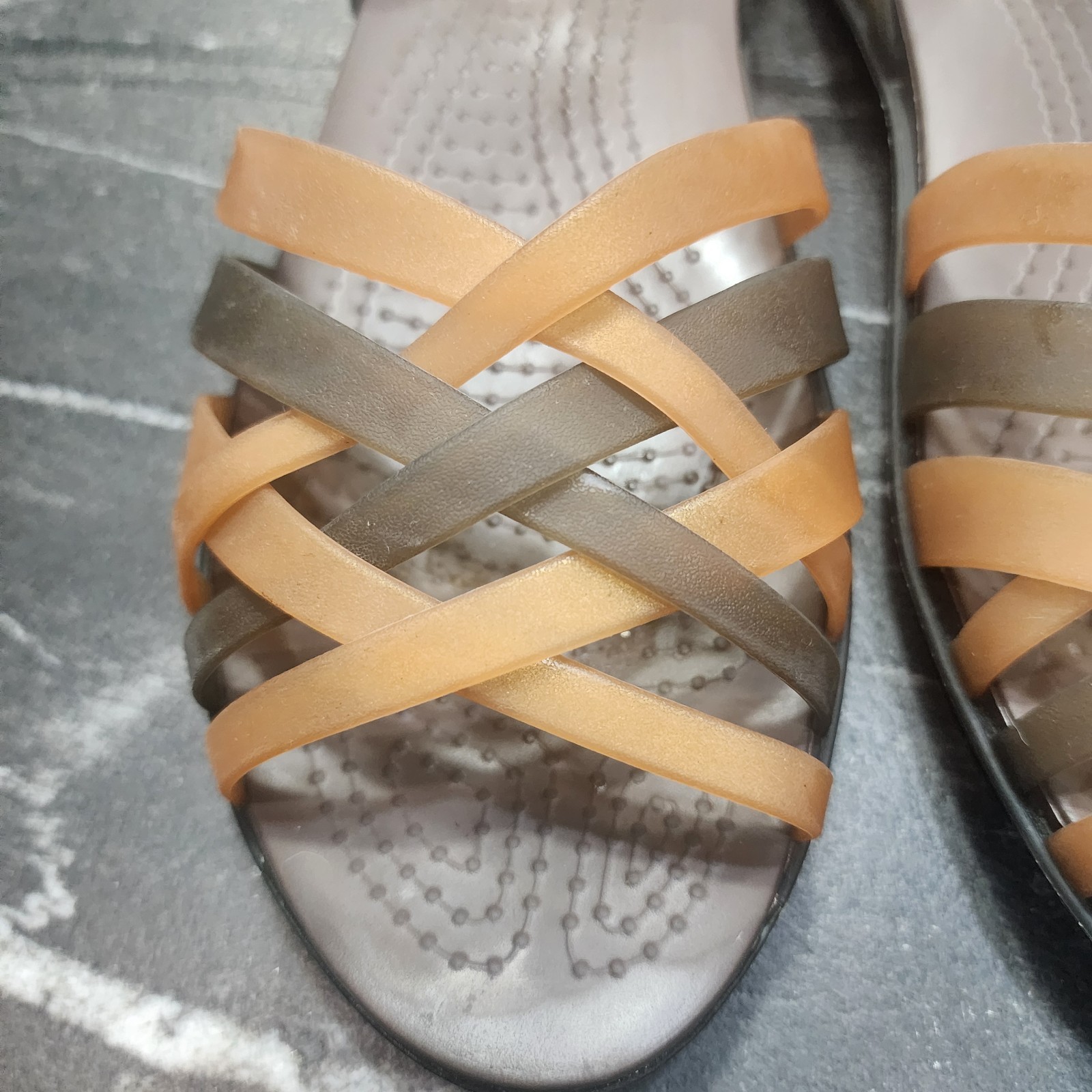 Crocs Womens Sandals Isabella Huarache Strappy Flats Espresso Bronze Sz 10 Jelly