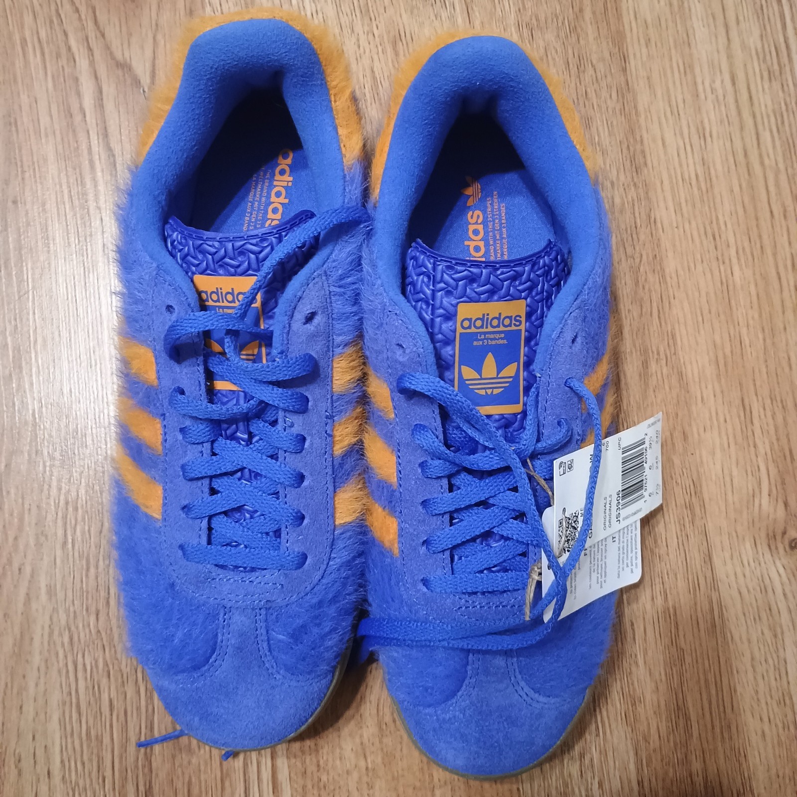 Adidas Gazelle Bold W Blue with Orange Stripe Fuzzy Sneakers Size 7.5 TAGS