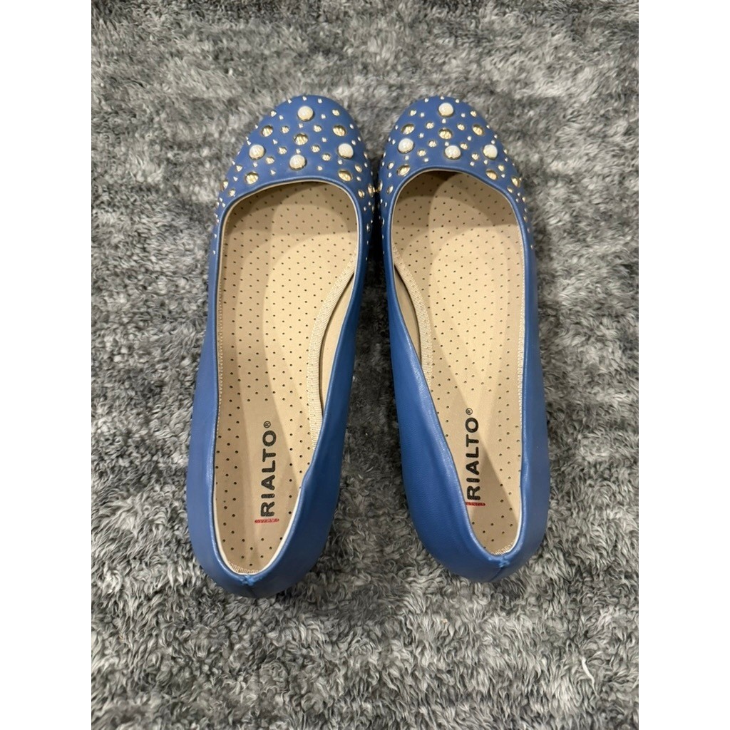 Rialto Santos Blue Studded Faux Pearl Embellished Ballet Flats Womens Size 8M