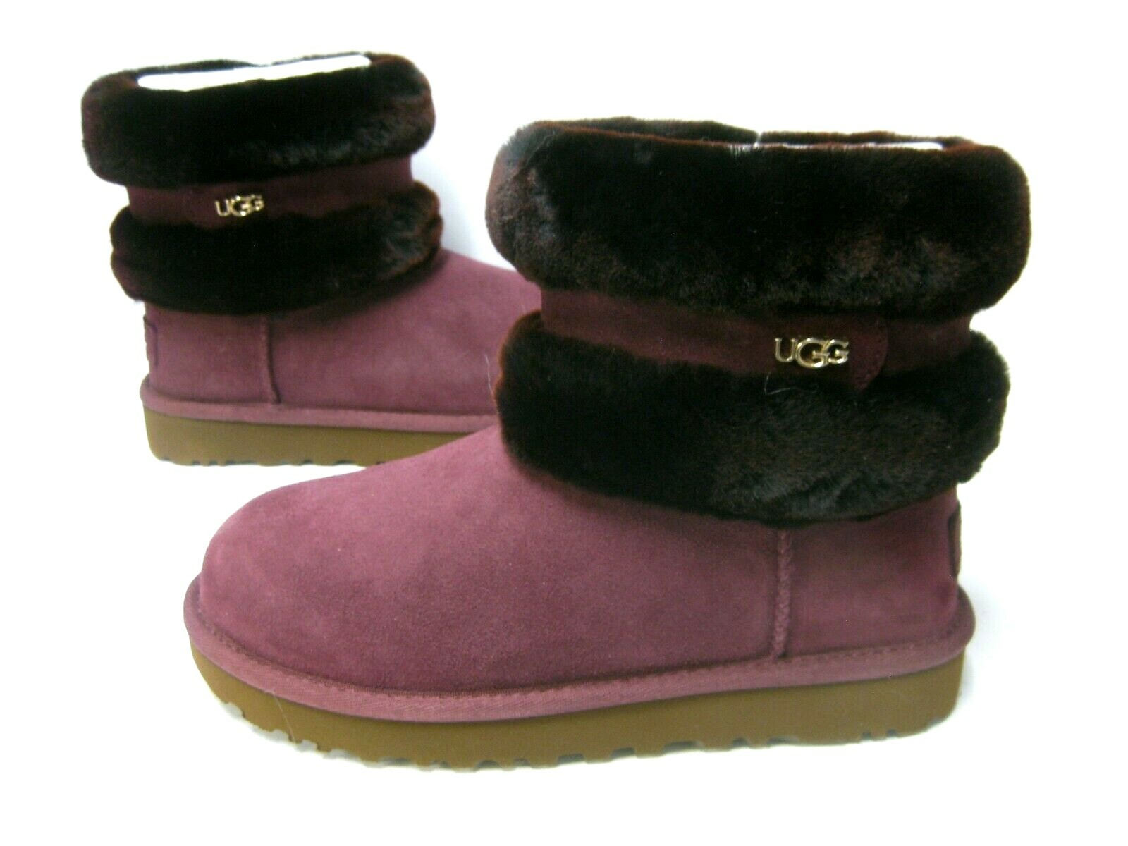UGG FLUFF MINI BLETED WOMEN ANKLE BOOTS SUEDE SAUCE RED US 5 /UK 3 /EU 36 /JP 22