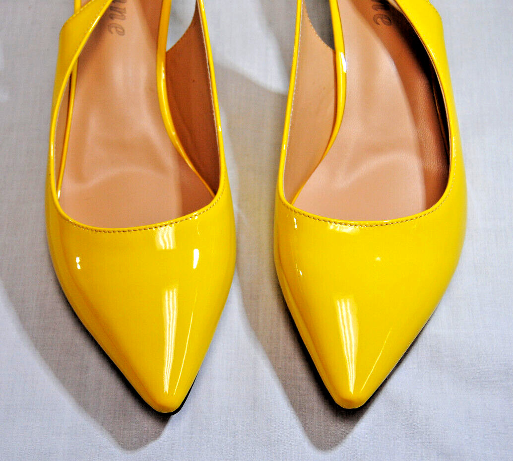 Divanne Womens Kitten Heel Slingback Closed Pointed-Toe Dress Shoes Yellow T2365