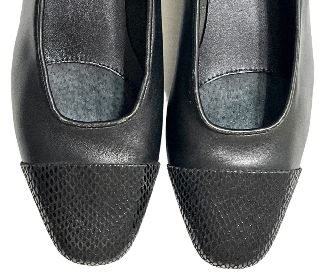 VANELI FC313 BALLET FLAT 8 BLACK SNAKE LEATHER CAP TOE VERO CUOIO PREO PRIORITY