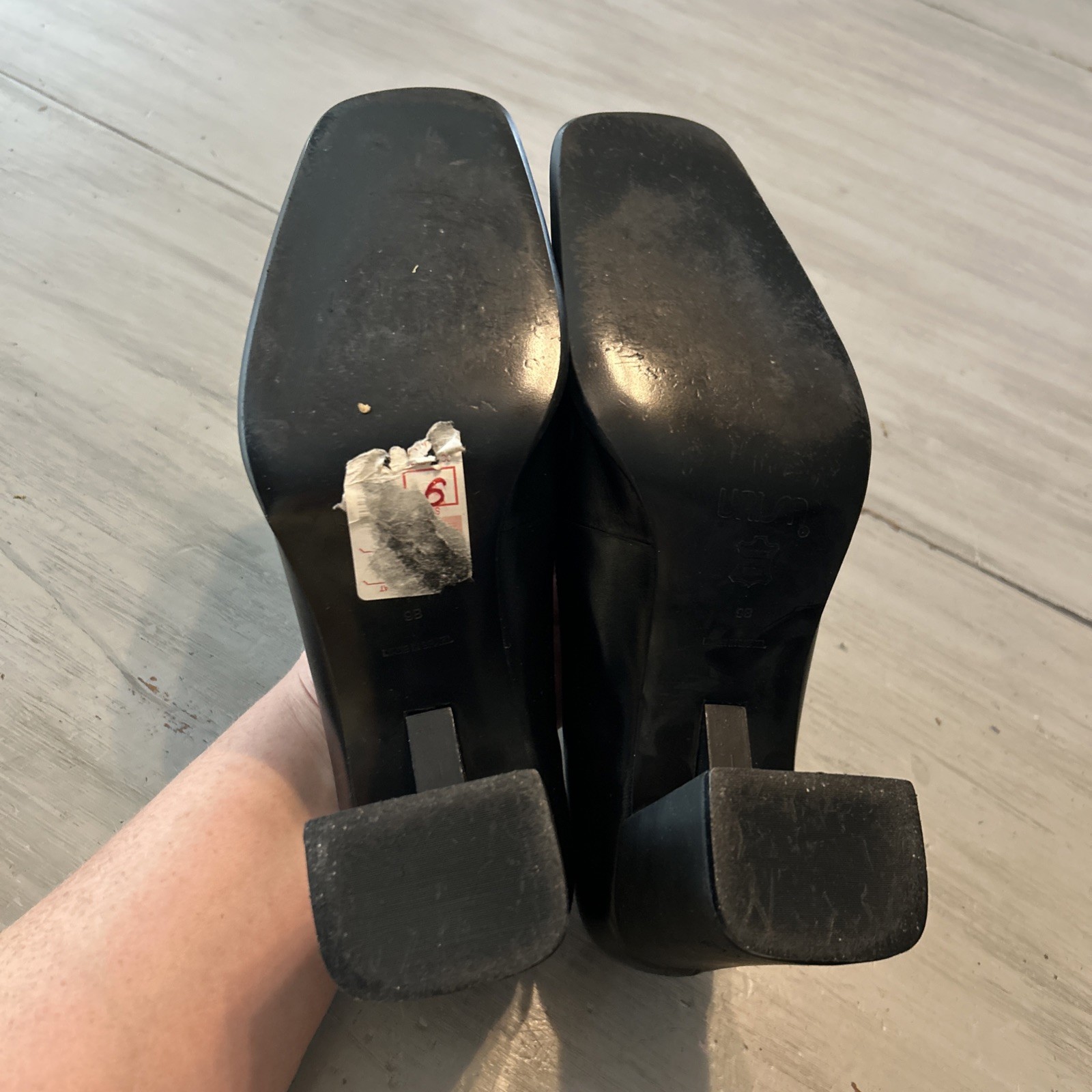 Vtg Unisa Black Leather Block Heel Square Toe Mary Jane Sz 9 Dark Academia