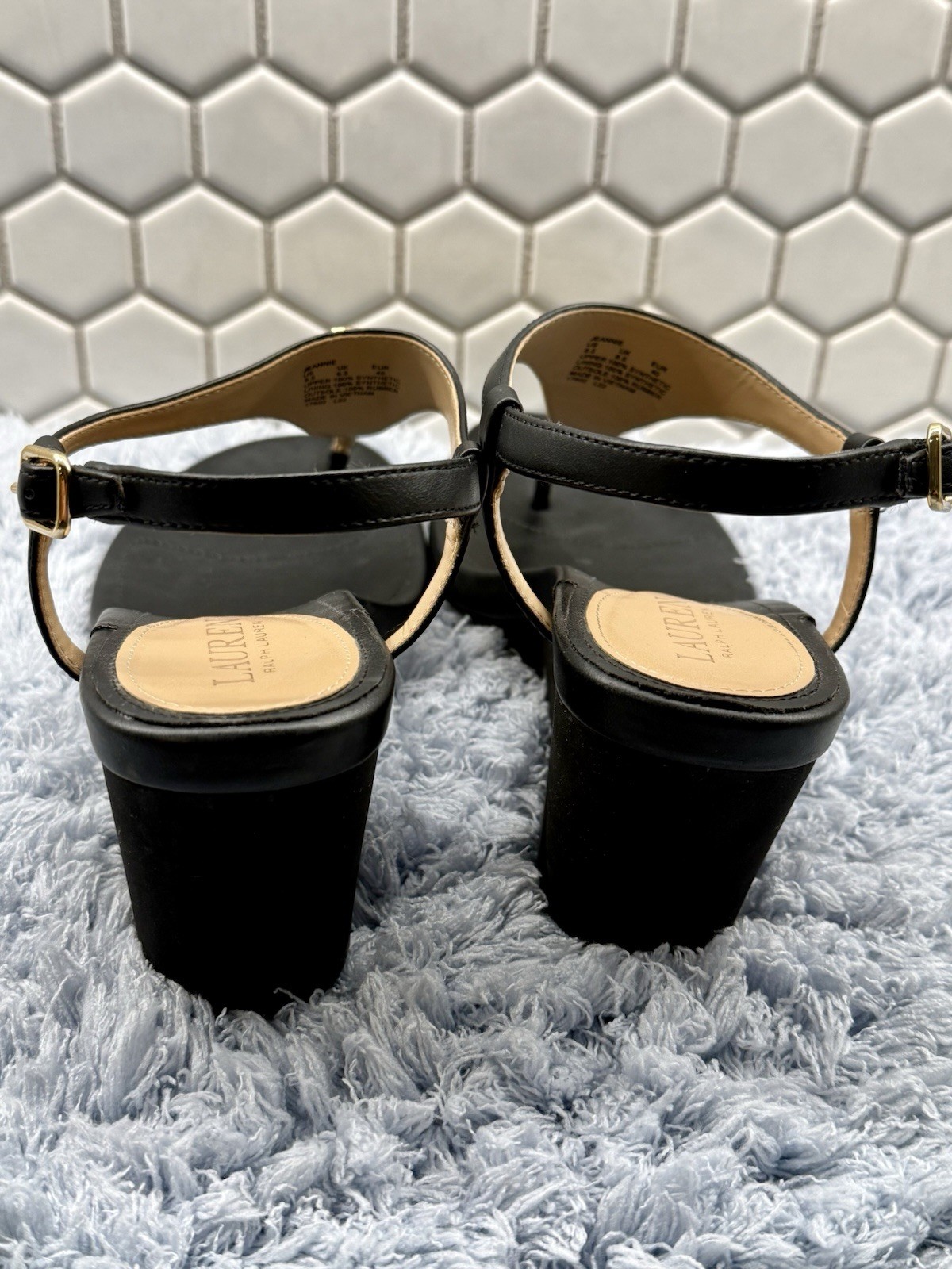 Ralph Lauren Woman’s Black Jeannie 3 Inch Heel Wedge Thong Sandal – Size 8.5