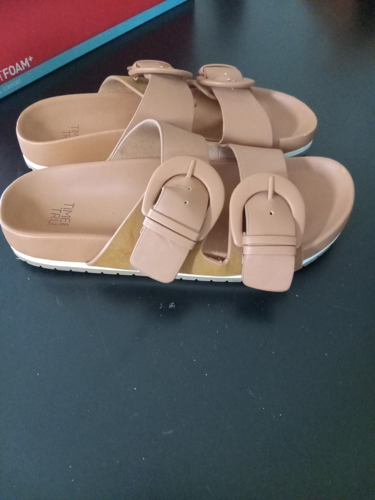 Time and Tru NWOT Dressy Footbed Slide Slip On Sandals in Cognac. Size 6