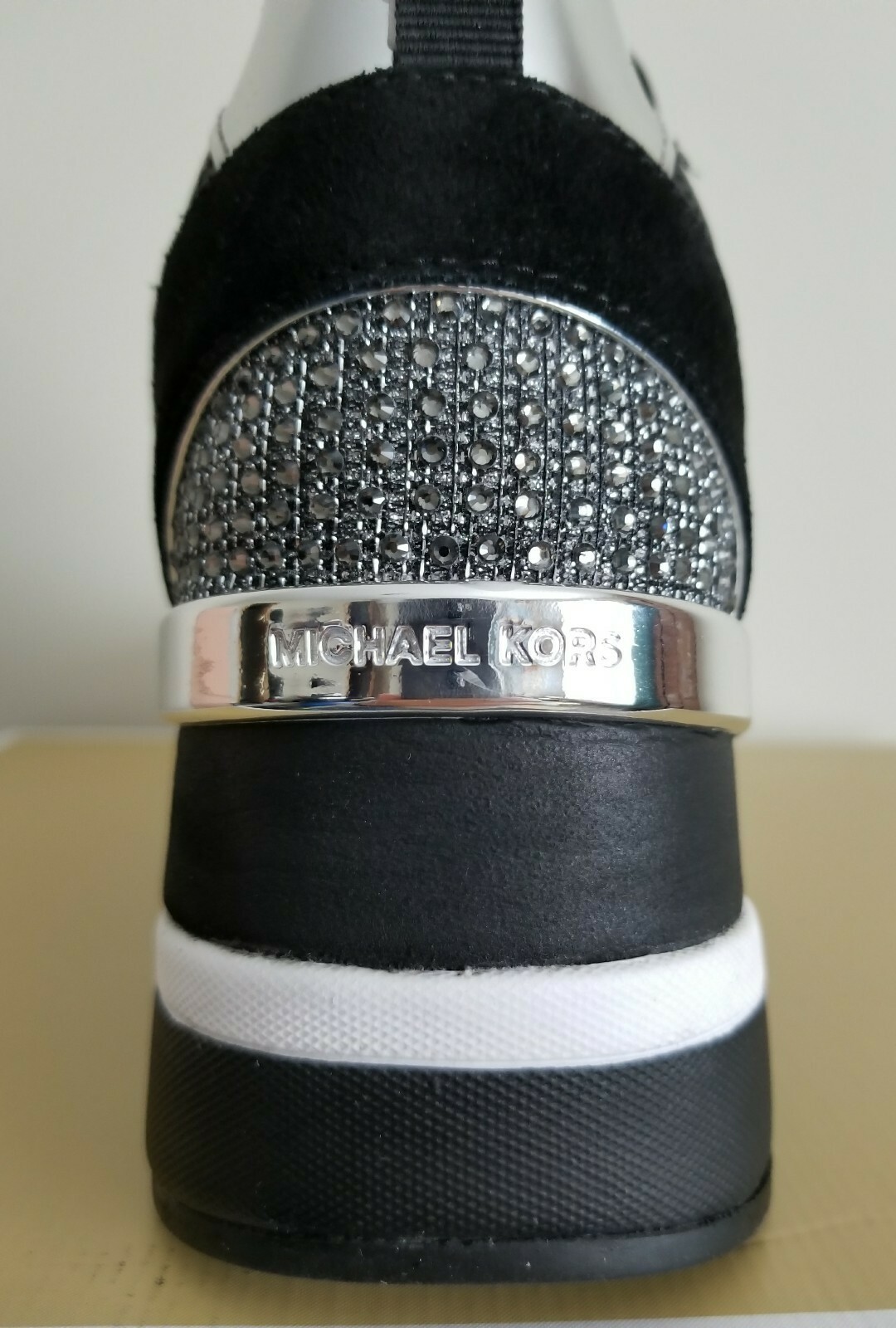 Michael KORS GEORGIE ICONIC MK LOGO SILVER CRYSTAL WEDGE SNEAKERS 5 I LOVE SHOES