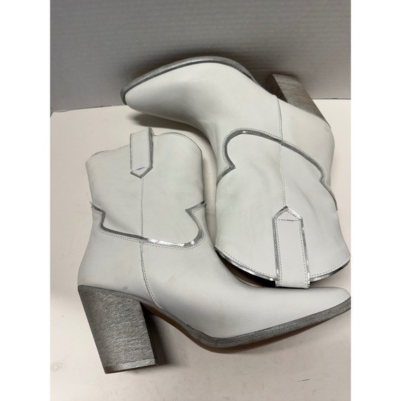 Golo White Leather Western Cowboy Boots Silver Trim Pointed Toe Portugal Size 9