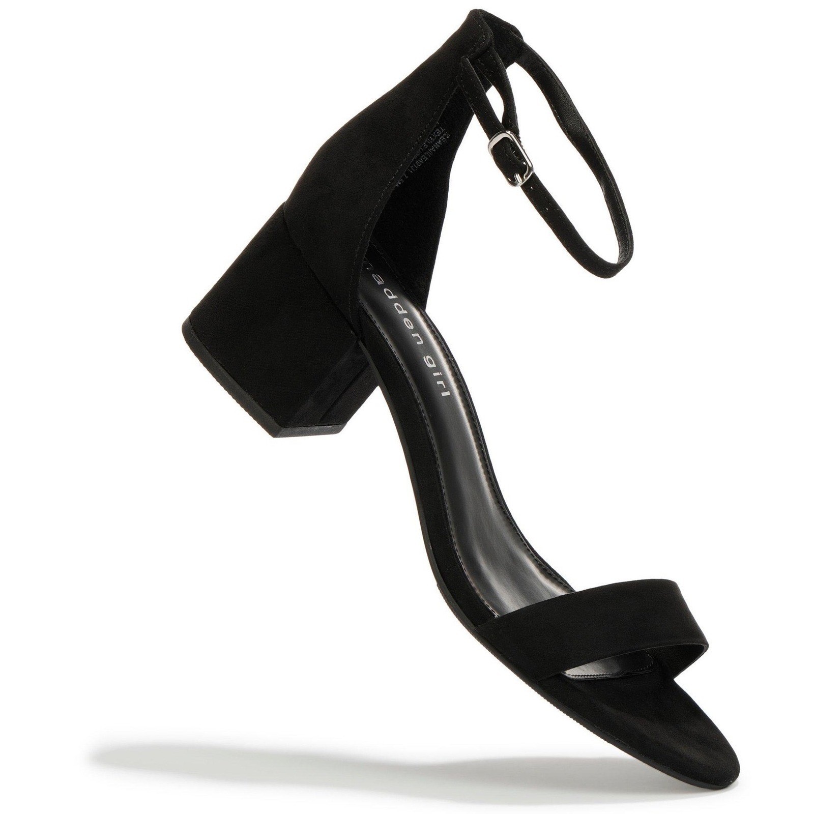 NIB Madden Girl Ileana Womens Black Micro Suede Block Heel Ankle Strap Sandals 7