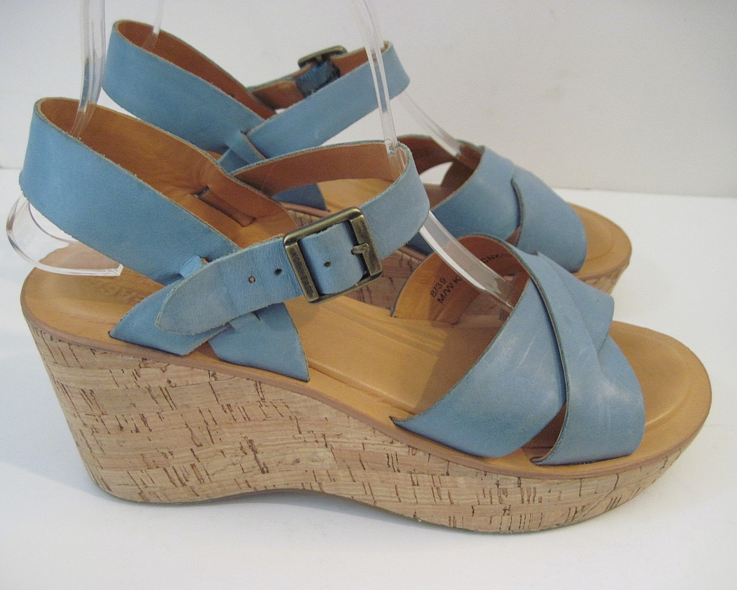 Kork Ease Ava 2.0 Women’s Blue Leather Cork Wedge Platform Sandals Size 8/ 39