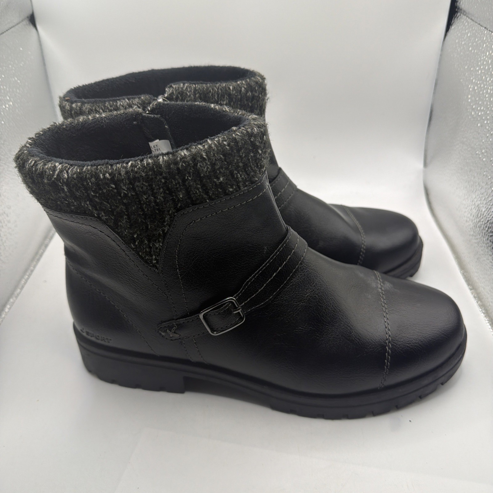 JSport Ankle Boots Womens Black Leather Round Toe Side Zip Buckle Comfort – 10