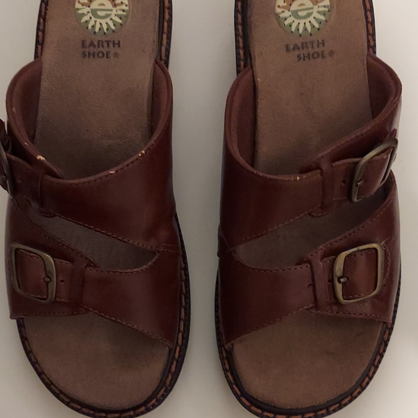 Earth Shoes Women’s Brown Leather Slide Sandals Solid Buckle Closure