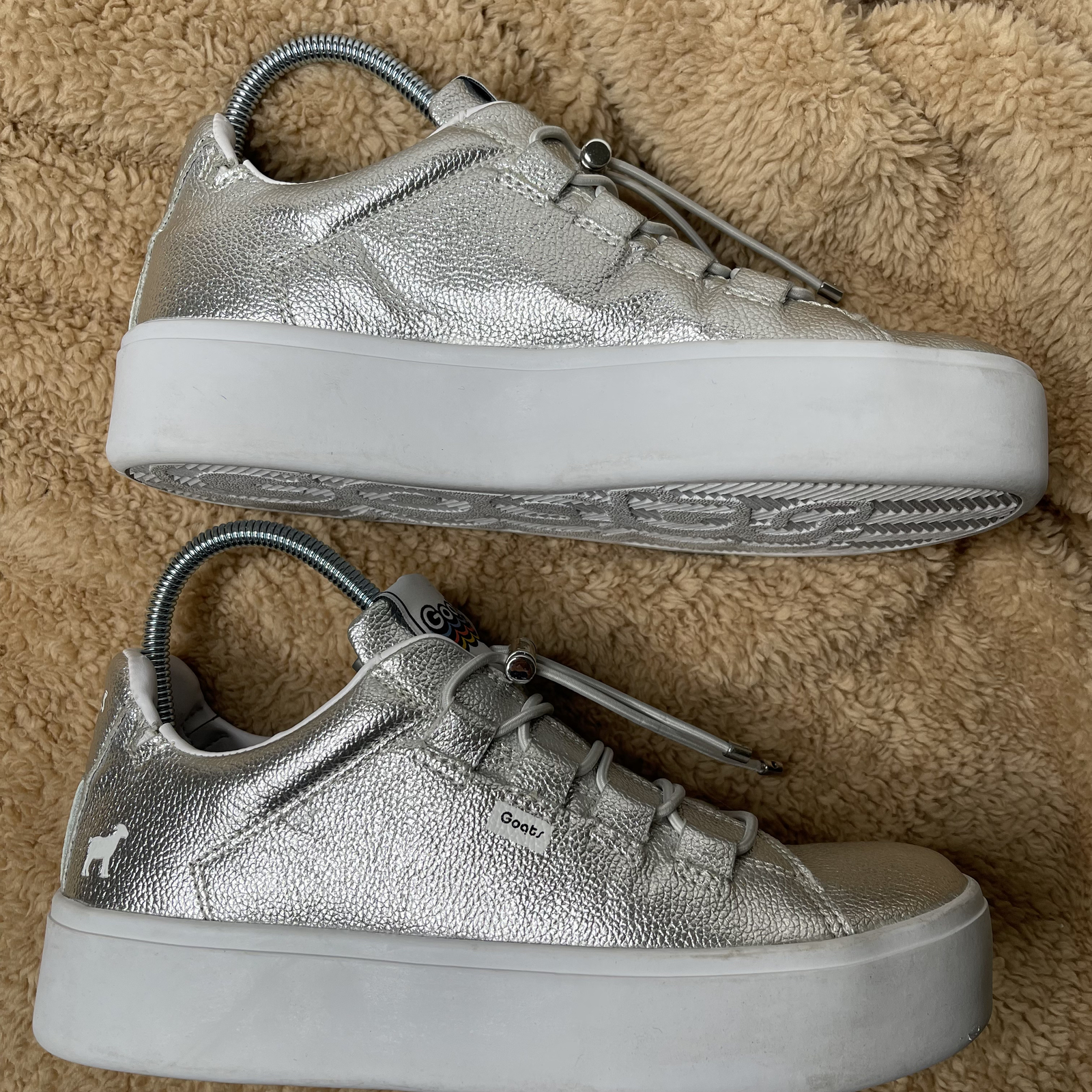 Goats Silver Metallic Platform Sneakers Women Size 4 Leather Upper