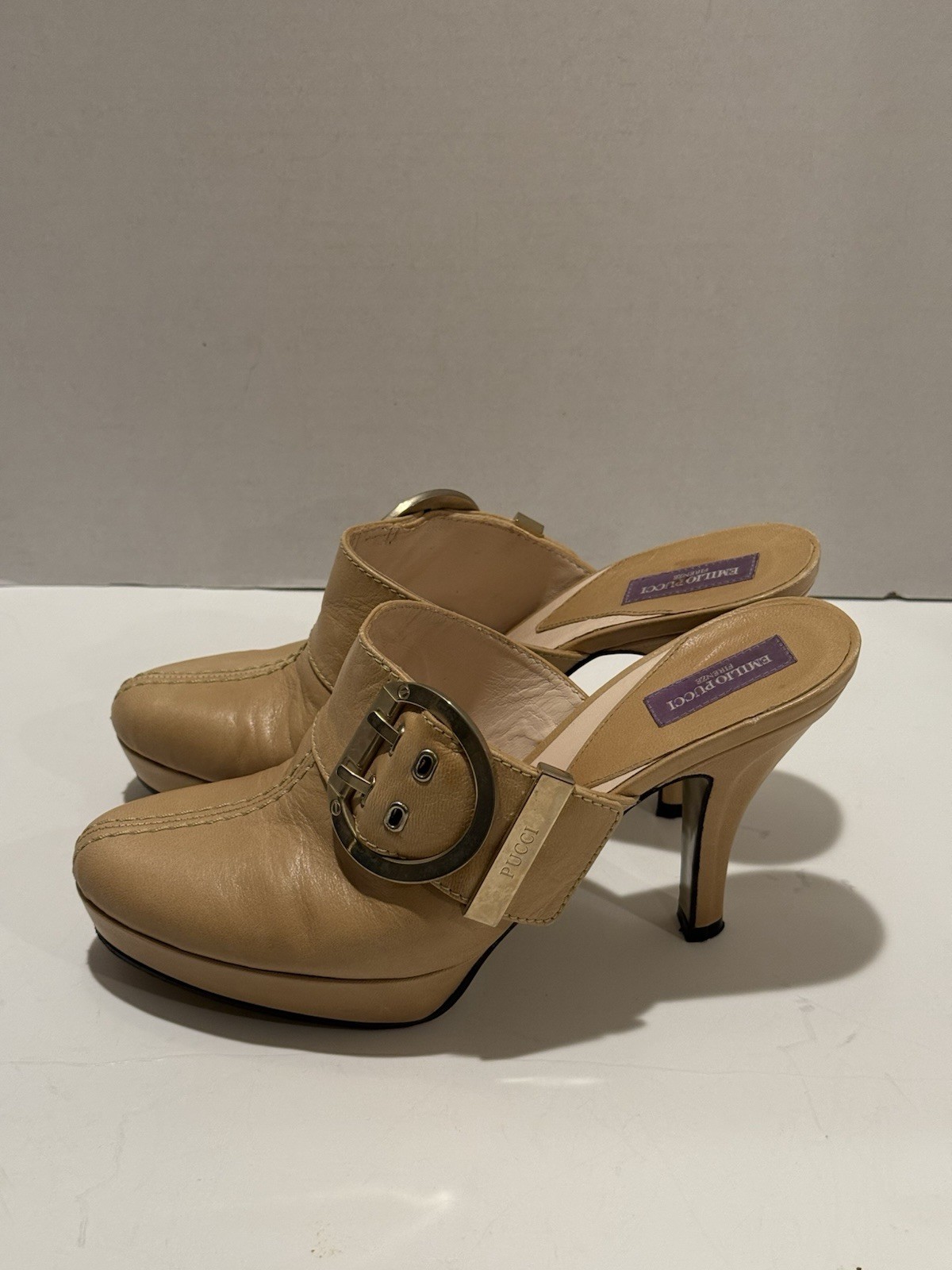 Emilio Pucci Leather Platform Pump Heel Mule Made Italy Women’s Size IT 36 US 6