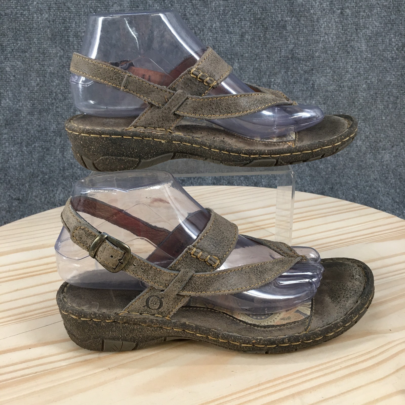 Born Sandals Womens 8 M Slingback Toe-Post Casual Comfor Wedge Heels Brown Gray