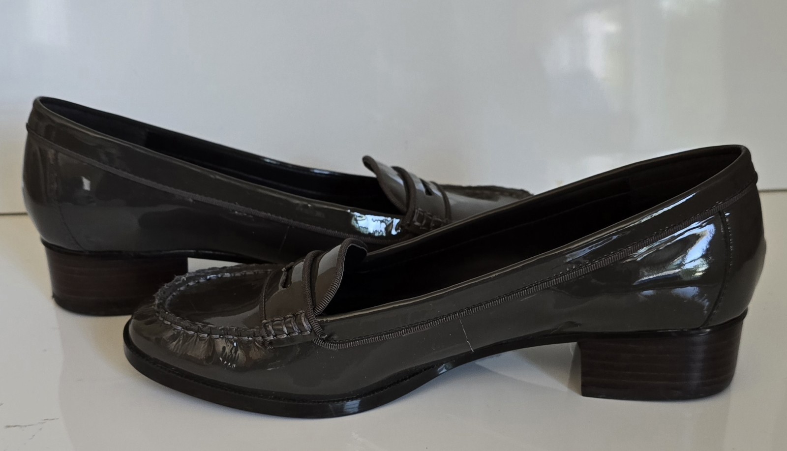 Lauren Ralph Lauren Penny Loafers Brown Gray Patent Leather Women’s 9