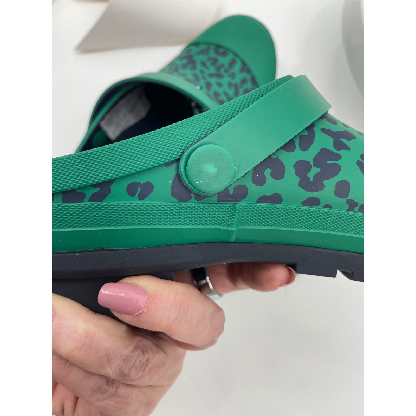 Joules Welly Clog Womens 7 Green Rubber Leopard Print Waterproof Rain Garden