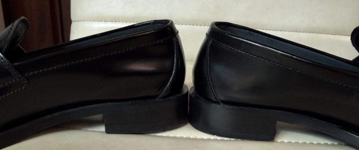 PRADA Womens Black Leather Metal Triangle Logo Loafers Shoes