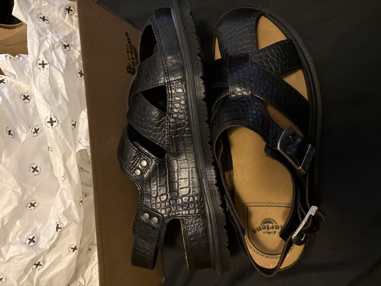 Dr. Martens Archive Sandal Fisherman Crocodile Analine Leather Brown EU 42 US 10