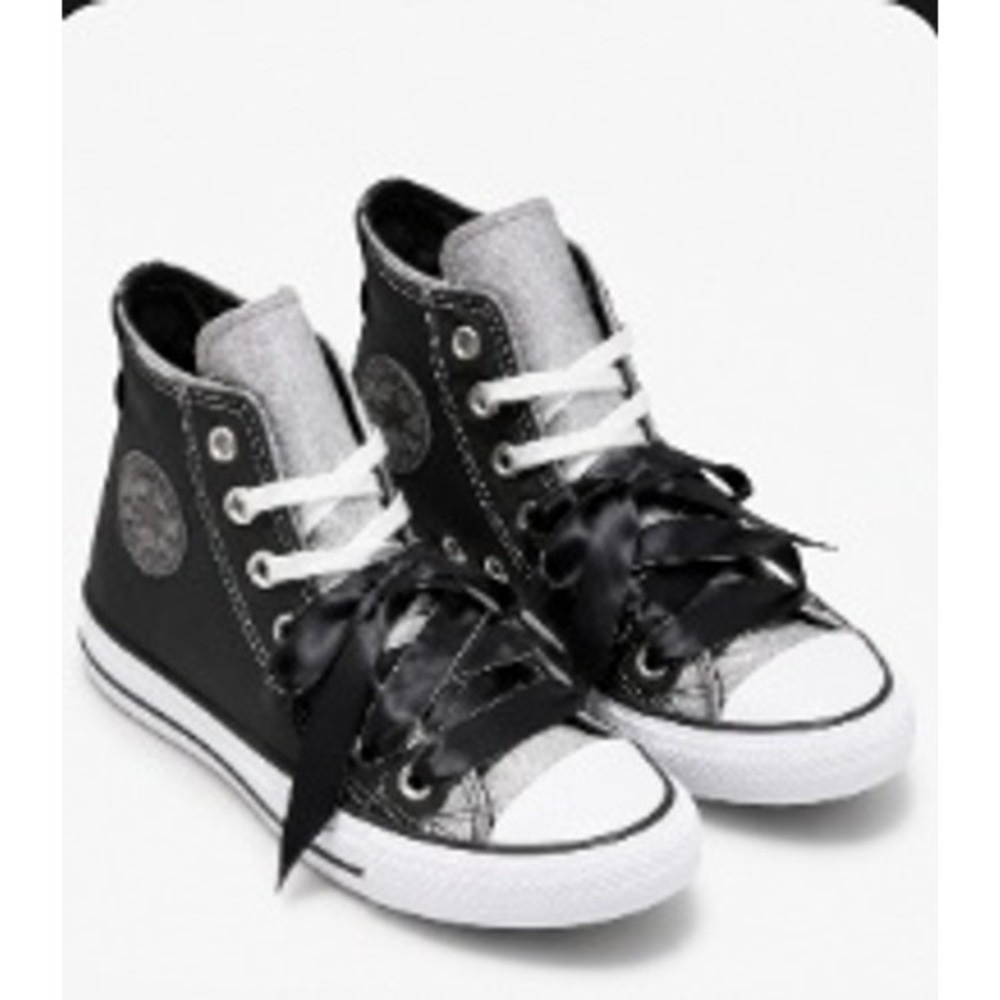 Converse All Star Black Silver Shine High Top Sneaker Satin Ribbon Laces Alt Y2K