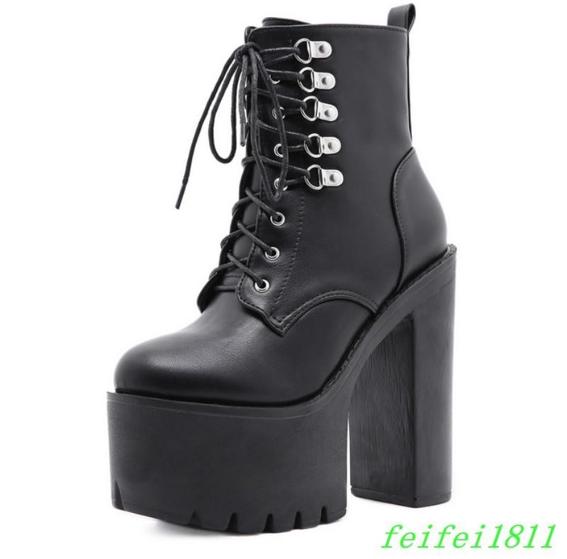 Womens Party Casual Stage Club Ankle Boots High Heel Lace Up Zip Round Toe Shoes